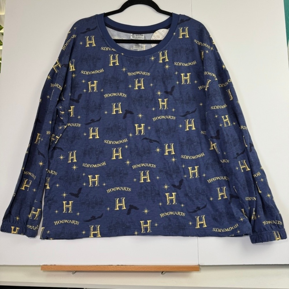 Harry Potter Hogwarts Women Navy Blue Long Sleeve Sleep Shirt NWT Large